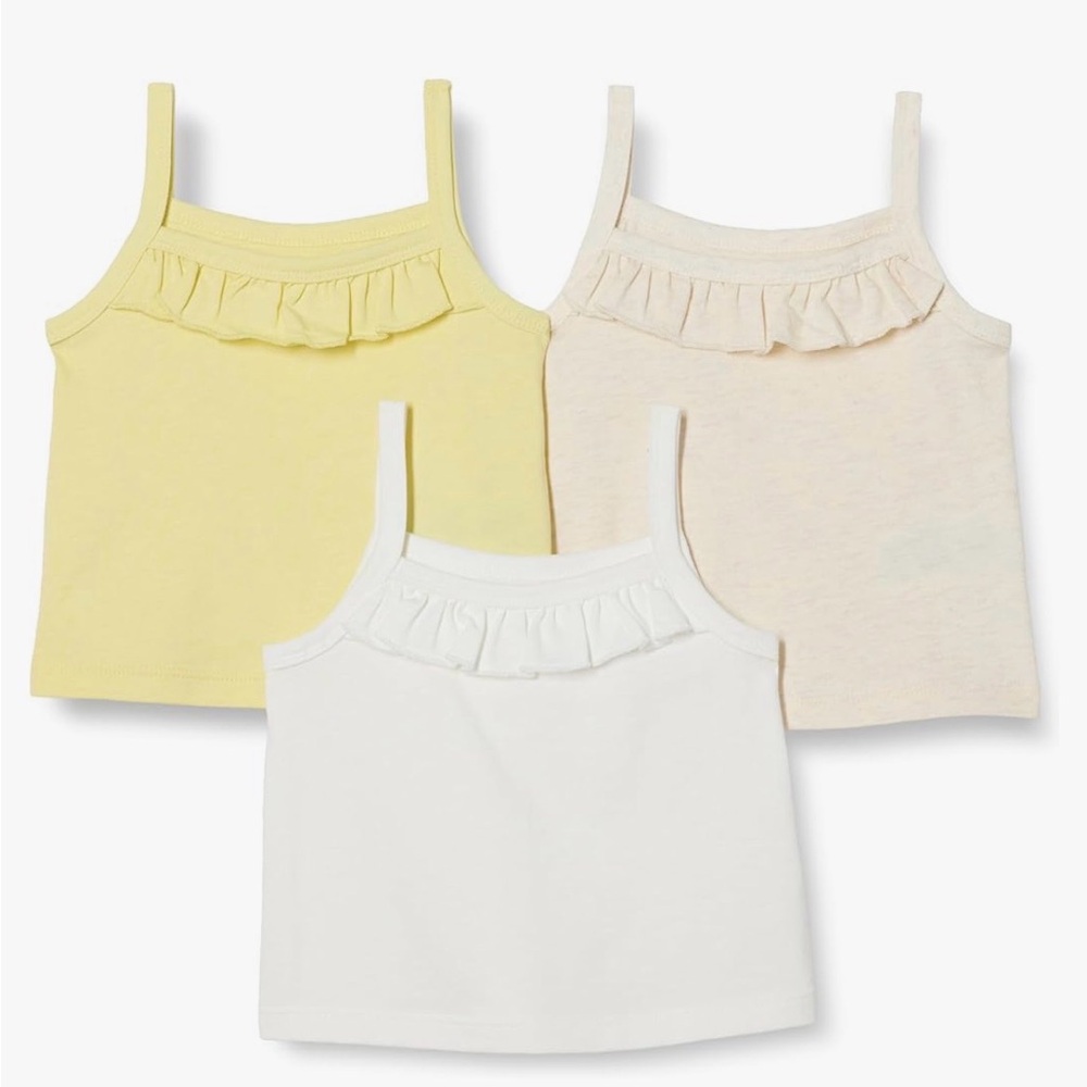 Amazon Essentials Girls' Ruffle Tank Tops - Yellow, Cream & White - 3-Pack